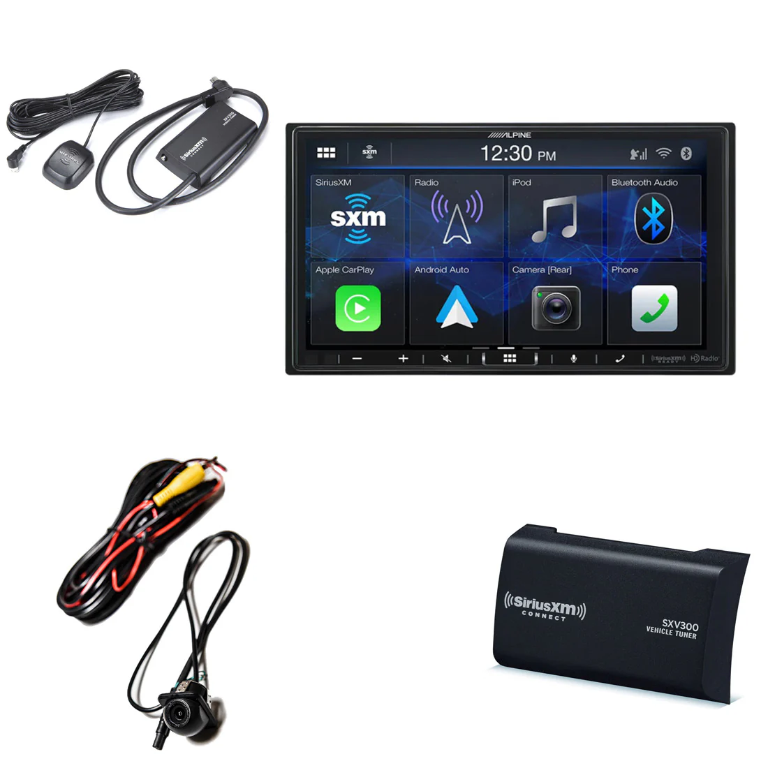 Alpine ILX-407 Double-Din 7" Digital Multimedia Car Receiver | SiriusXM SXV300V1C Connect Vehicle Tuner | EchoMaster RVC 5721 Push In Rear/Front View Backup Camera- Bundle