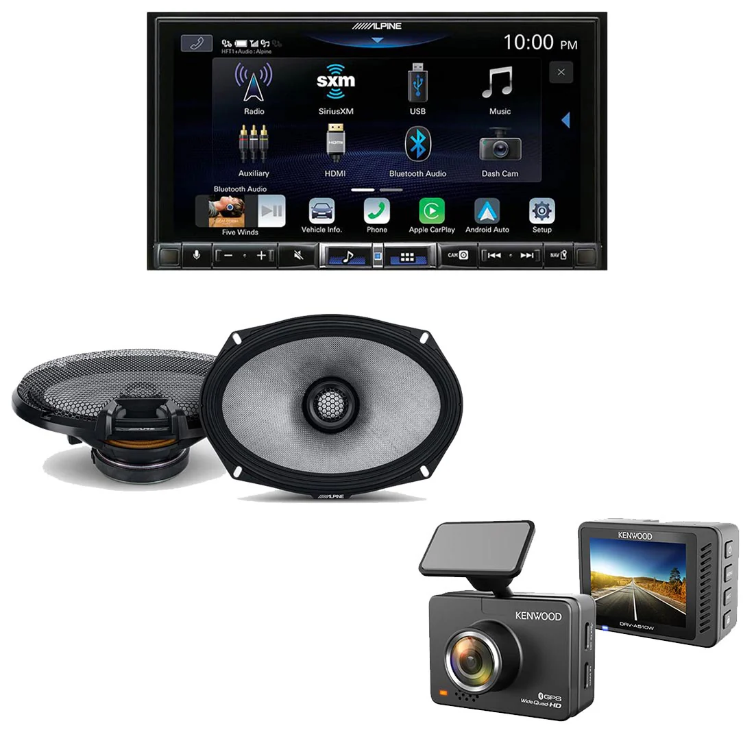 Alpine ILX-507 Multimedia Receiver | R2-S69 6x9" Speakers | Kenwood DRV-A510W Dash Cam - Bundle