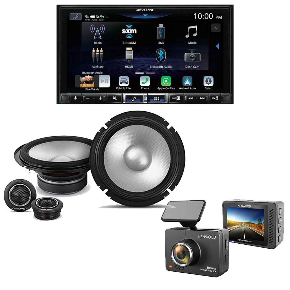 Alpine ILX-507 Multimedia Receiver | S2-S65C 6.5" Component Speaker System | Kenwood DRV-A510W Dash Cam - Bundle