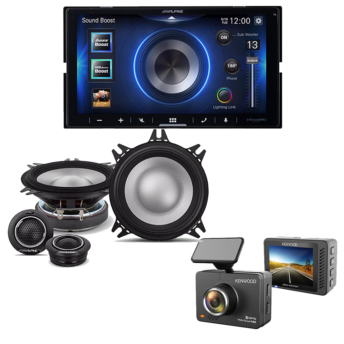 Alpine iLX-W670 Digital Multimedia Receiver | S2-S40C 4" Component Speaker System | Kenwood DRV-A510W HD Dash Cam - Bundle