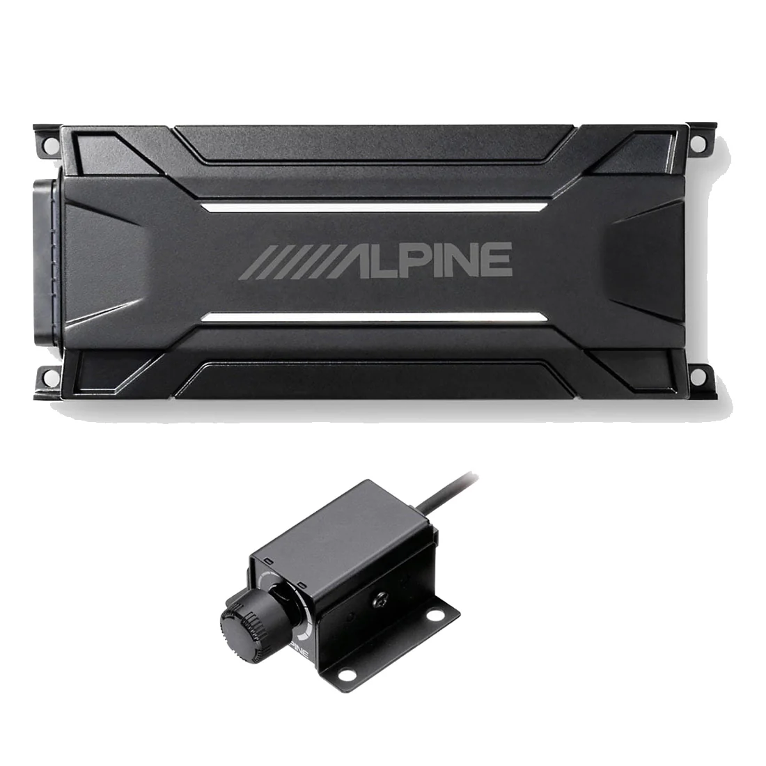 Alpine KTA-30MW Compact All-Weather Subwoofer Amplifier | RUX-KNOB.2 Remote Bass Level Control - Bundle