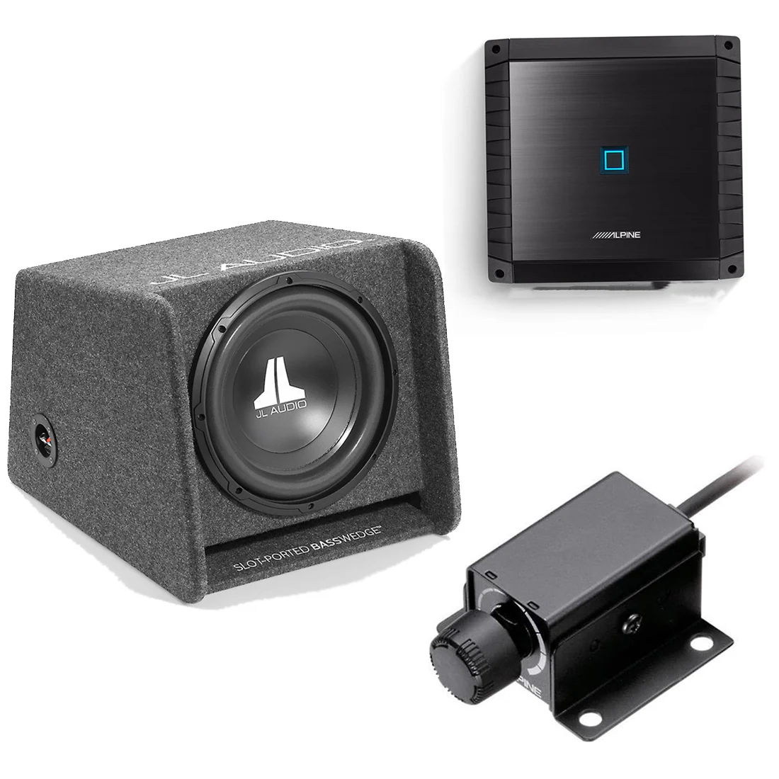 Alpine S2-A60M Mono Amplifier | Alpine RUX-KNOB.2 Remote Control | JL Audio CP112-W0V3 12" Subwoofer - #93281 - Bundle