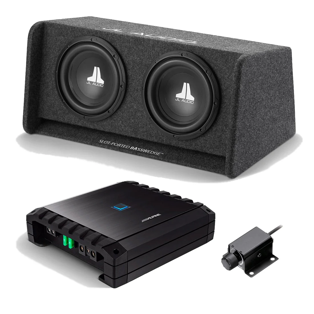Alpine S2-A60M Mono Amplifier | RUX-KNOB.2 Remote Control | JL Audio CP210-W0V3 10" Subwoofer - #93265 Bundle