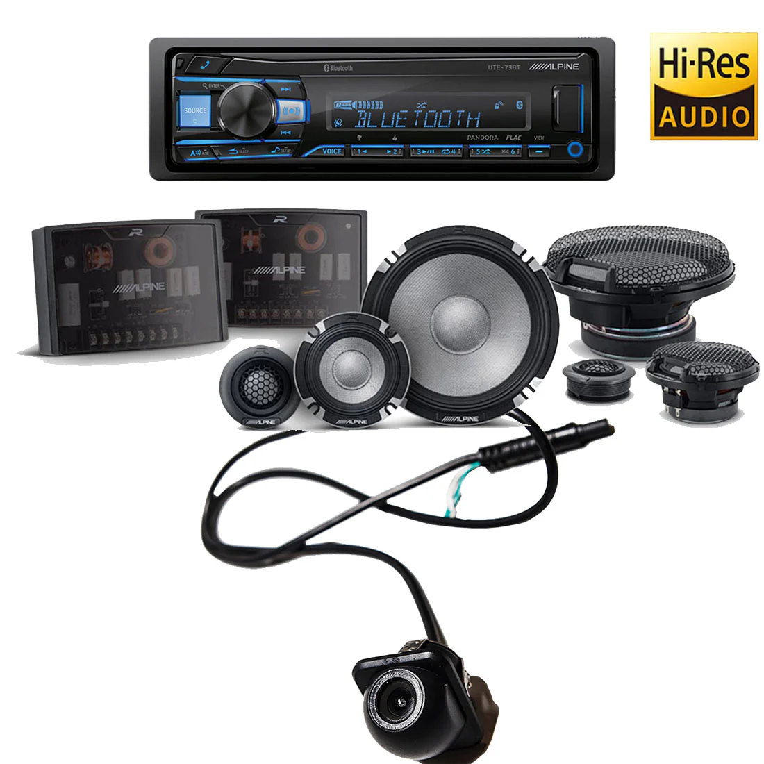 Alpine UTE-73BT Digital Media Receiver | R2-S653 6.5" Speaker Set | EchoMaster RVC 5721 Backup Camera - Bundle