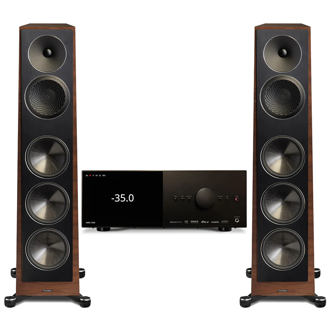 Anthem MRX 1140 8K AV Receiver | Paradigm Founder 120H Floor Standing Speaker - Walnut - Pair - Bundle