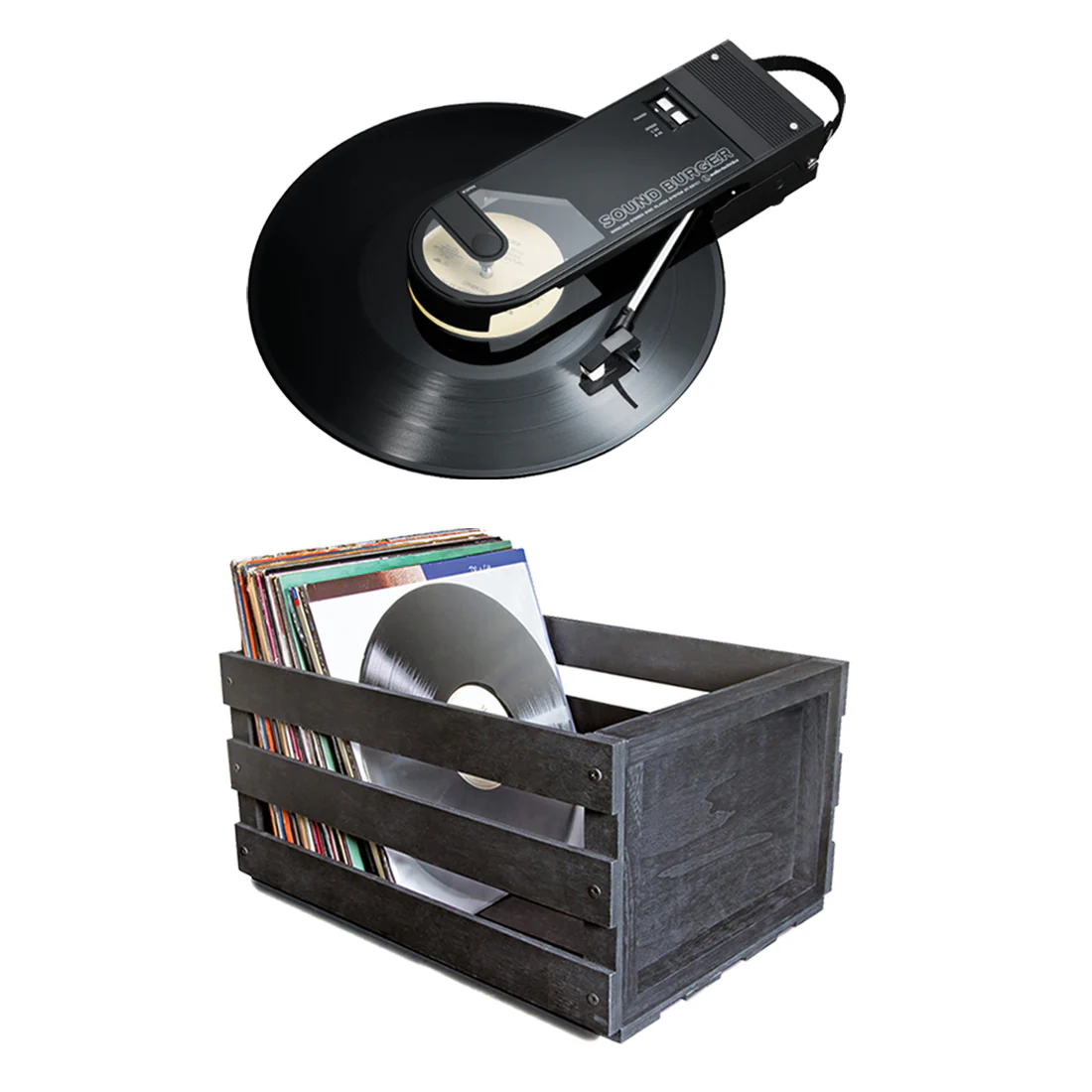 Audio-Technica AT-SB727-BK Sound Burger Portable Bluetooth Turntable | Ultralink ULPRC Record Storage Crate Bundle