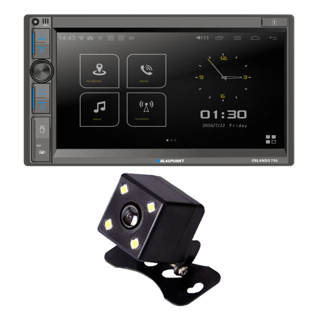 Blaupunkt Orlando750-CAM Bundle: ORLANDO750 Double DIN Mechless Receiver | BRC-AB100 Mini Rear View Camera (Orlando750CAM)