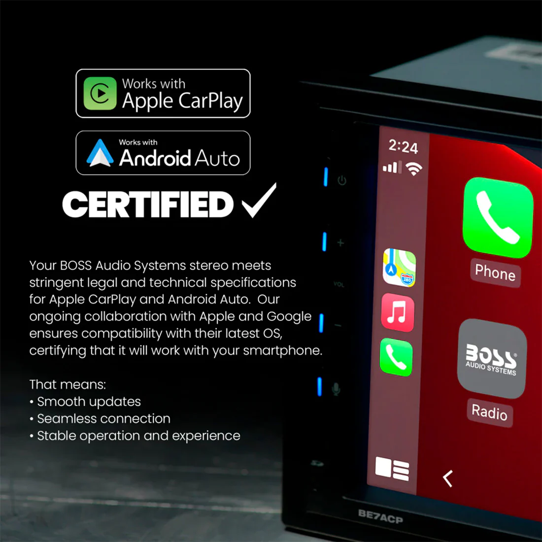 Boss Audio BE12ACP.WX Single-DIN 12" Touchscreen Bluetooth Car Receiver with Apple CarPlay & Android Auto (BE12ACP.WX) - Image 3