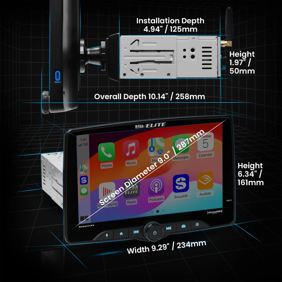 BOSS Audio Elite BE9ACP.WX 9" Single Din Digital Multimedia Receiver (BE9ACP.WX) - Image 6