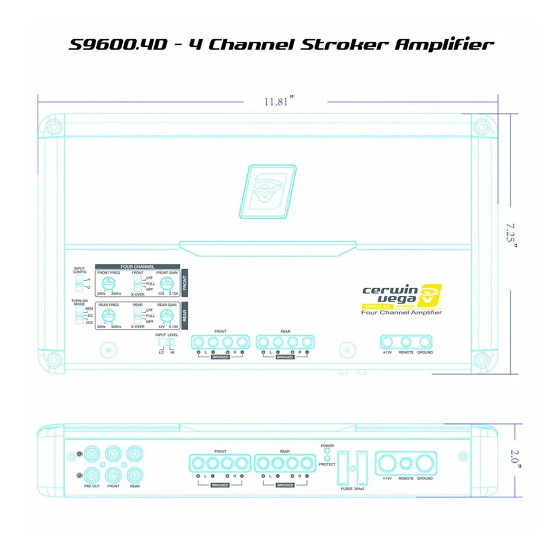 Cerwin Vega S9600.4D Stroker 800W RMS Full Range Class-D 4 Channel Amplifier (S9600.4D) - Image 2