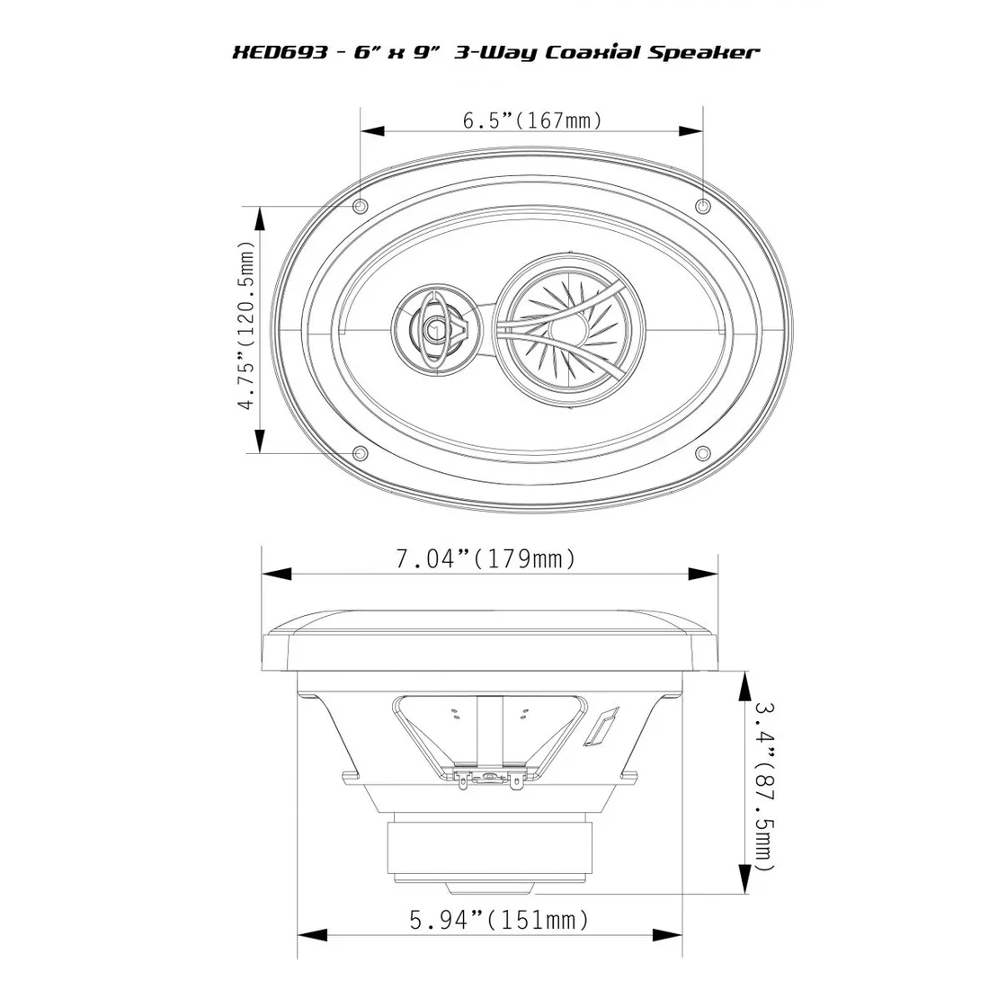 Cerwin Vega XED693 6x9" 45W RMS 4 Ohm 3-Way Coaxial Speakers - Pair (XED693) - Image 4