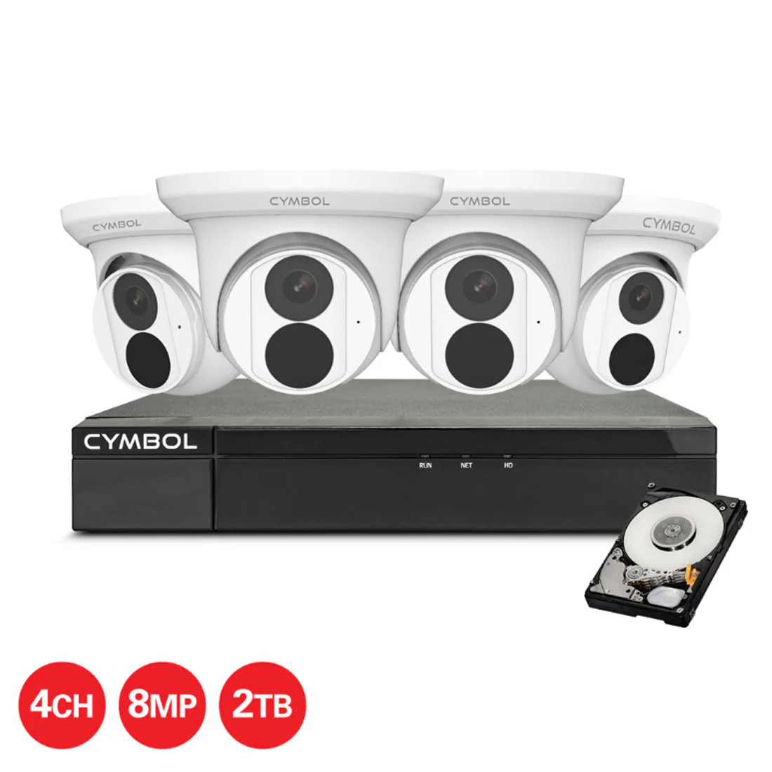 Cymbol 4CH IP Kit With 4 x 8MP Turret Cameras and 4CH 2TB NVR - White (CYIPKIT448MP)