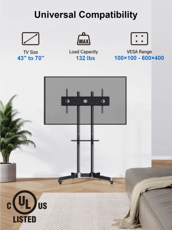 ErgoAV BETCL1-01B Cart for TVs 40" to 75" with Height Adjust (BETCL101B) - Image 6