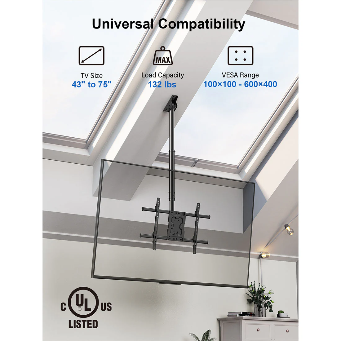 ErgoAV ERMCL1-01B Ceiling Mount for TVs 43" to 75" (ERMCL101B) - Image 5
