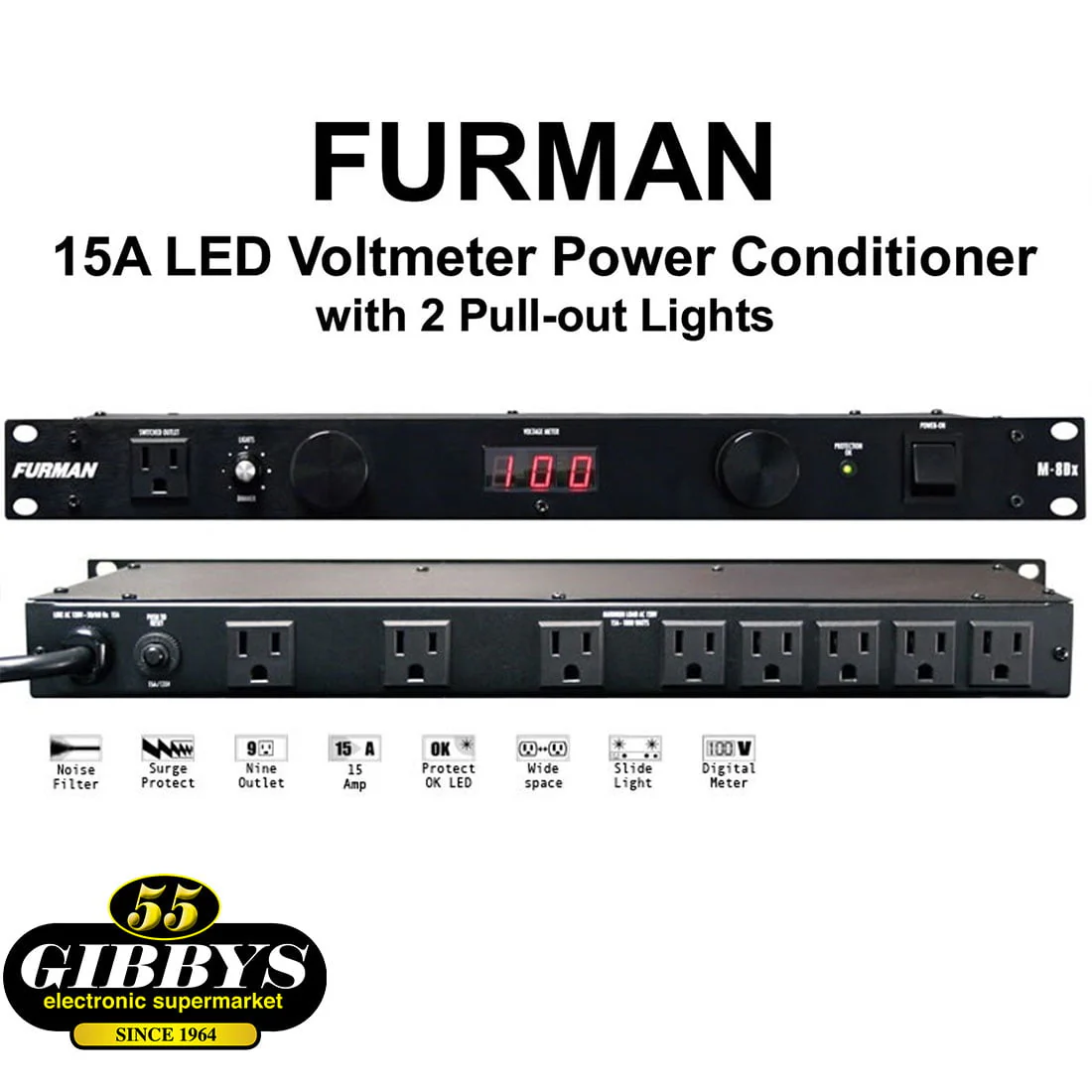 Furman M-8DX 15A Standard Power Conditioner with Lights and Digital Meter (M8DX) - Image 3
