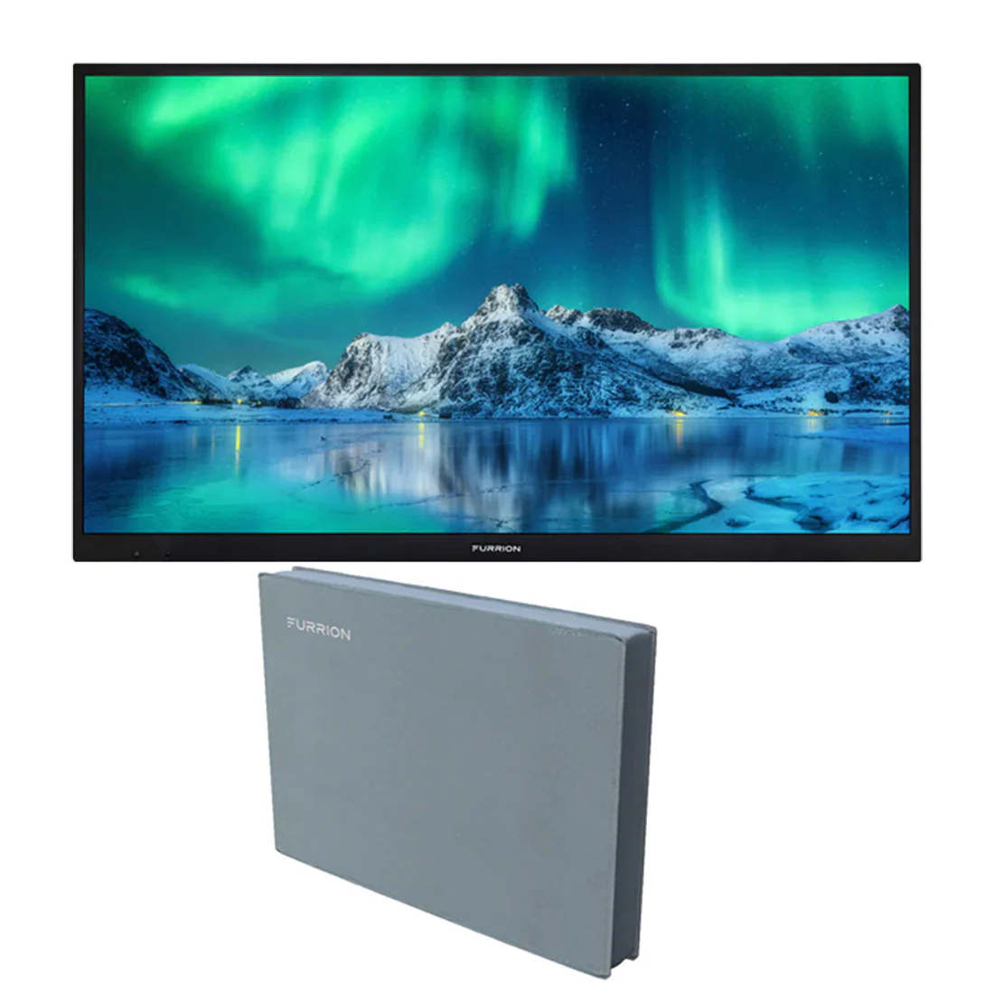 Furrion FDUF43CSA Aurora Weatherproof Outdoor 4K UHD LED Smart TV (Full Shade) | Furrion FV1C43W Outdoor TV Cover with Remote Pocket for Aurora TV and Soundbar - Bundle