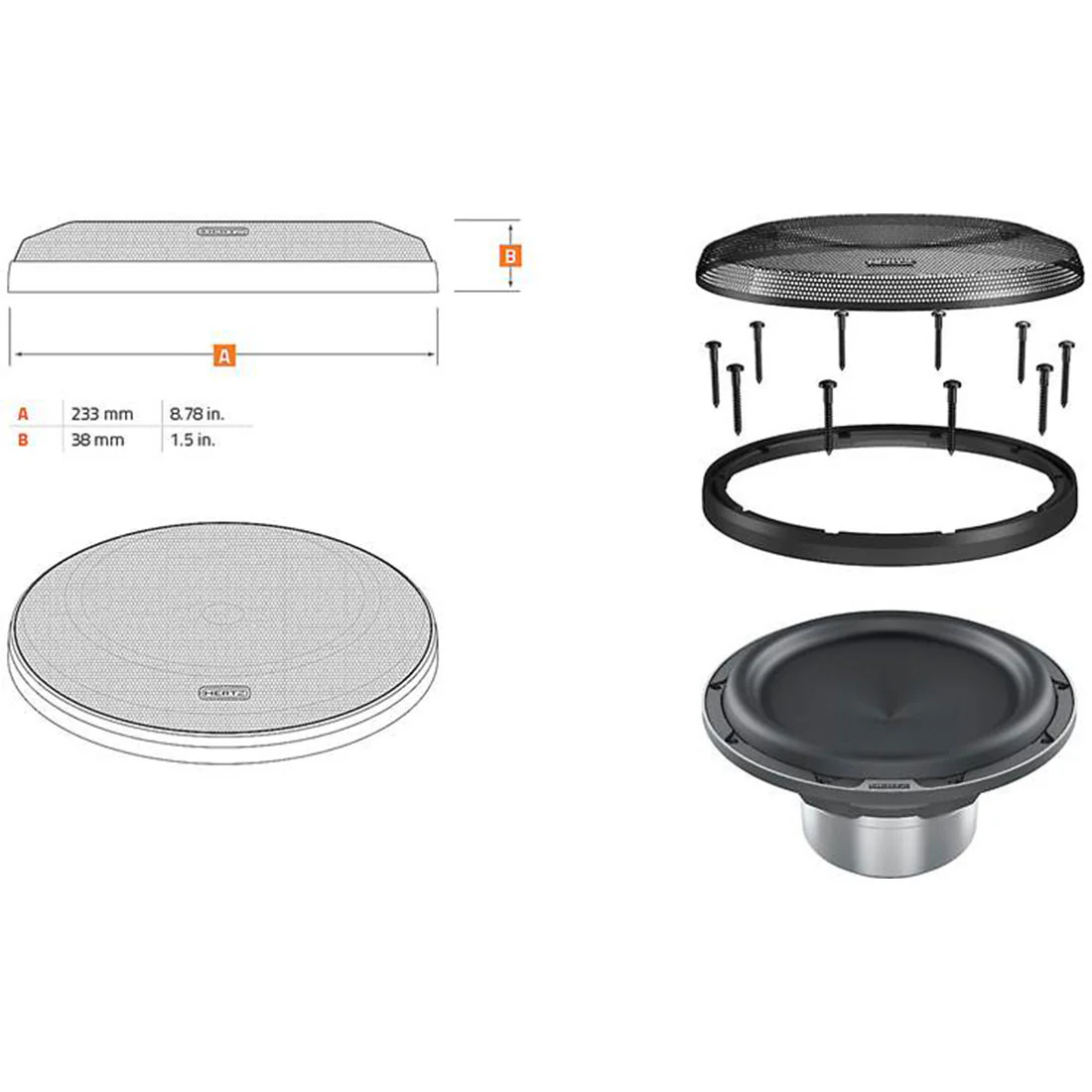 Hertz MG200.3 8" Grille for ML 2000.3 and MG 200.3 Subwoofers (MG200.3) - Image 2