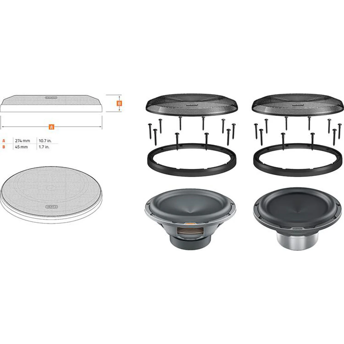 Hertz MG250.3 10" Grille for ML 2500.3, MP 250 D2/D4.3 and MG 250.3 Subwoofers (MG250.3) - Image 2