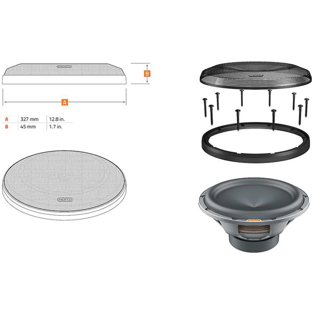 Hertz MG300.3 12" Grille for MP 300 D2/D4.3 and MG 300.3 Subwoofers (MG300.3) - Image 2