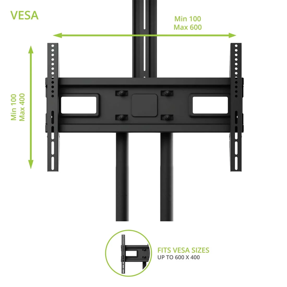 Kanto MTM65PL Rolling TV Cart with Height Adjustment for 37" - 65" TVs - Image 19