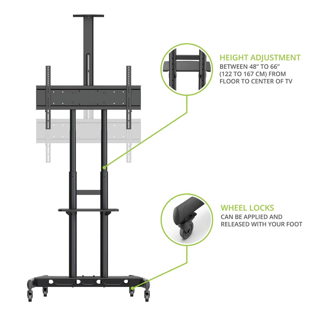 Kanto MTM86PL Rolling TV Cart with Height Adjustment for 55" - 86" TVs - Image 21