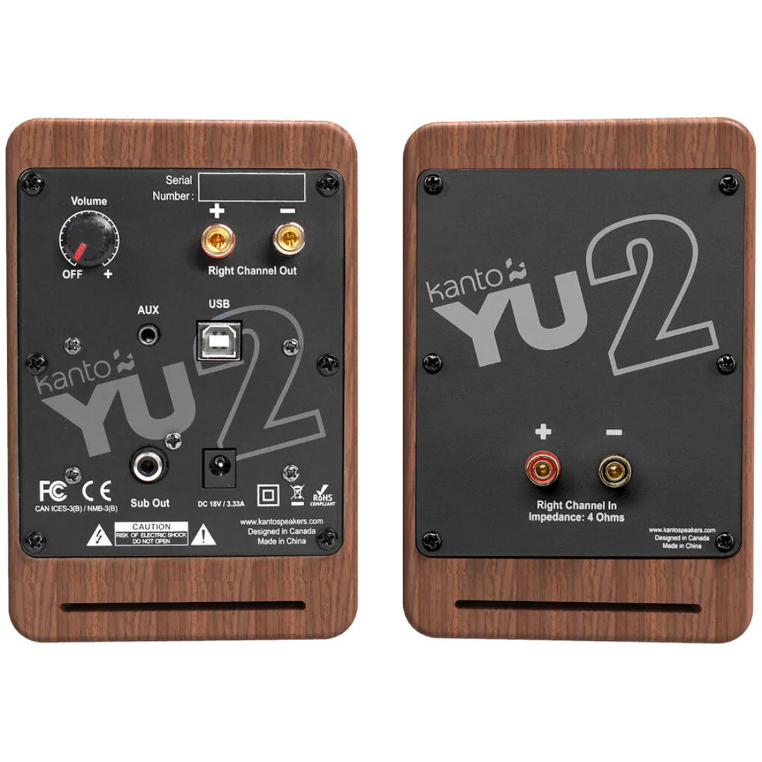 Kanto YU2WALNUT YU2 Powered Desktop Speakers - Pair - Walnut - Image 3
