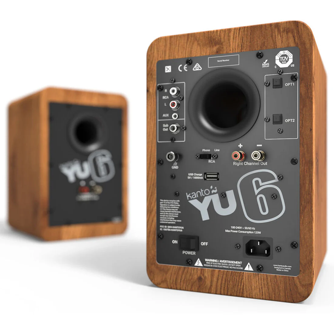 Kanto YU6WALNUT YU6 Powered Desktop Speakers - Pair - Walnut (YU6WALNUT) - Image 3