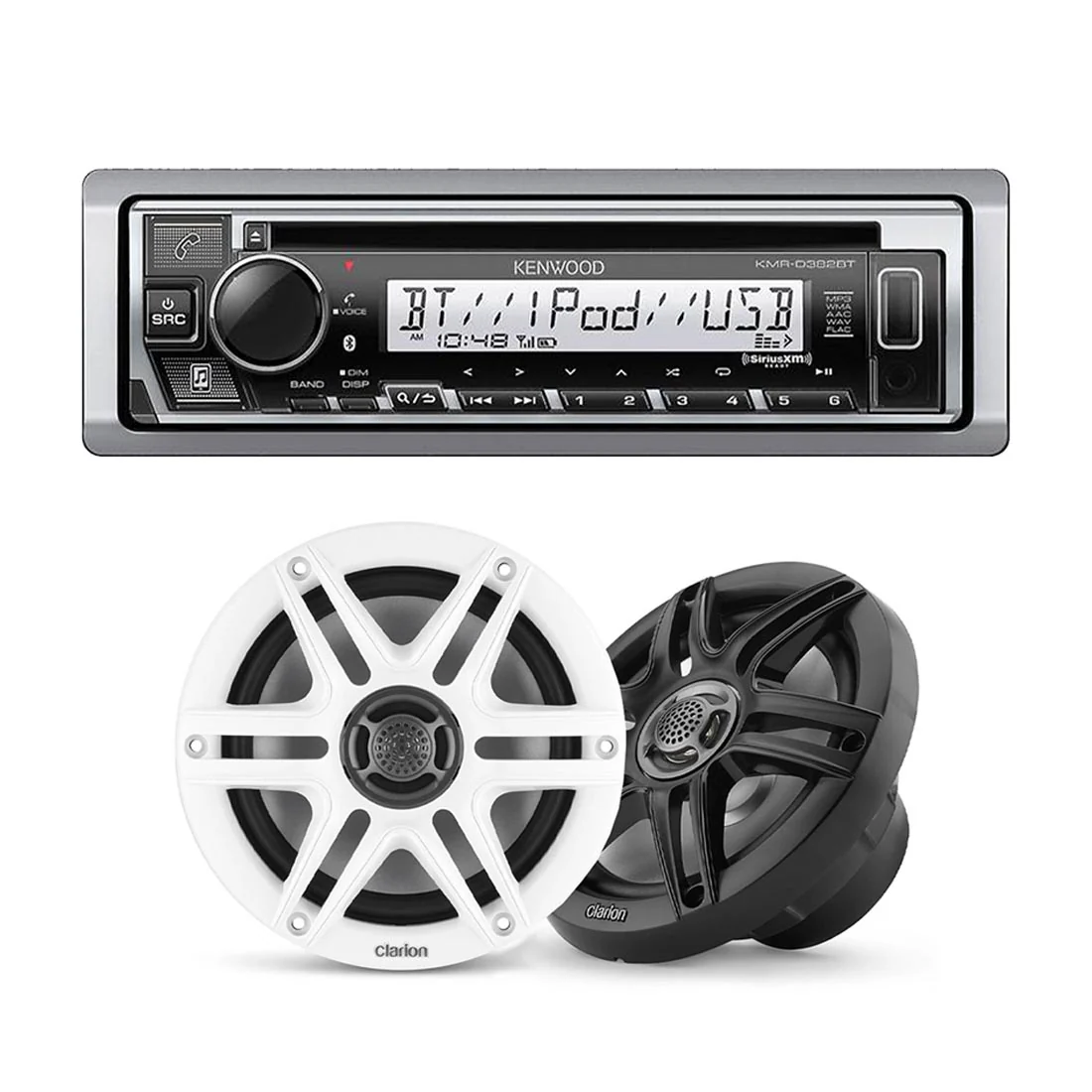 Kenwood KMR-D382BT Marine CD-Receiver | Clarion CMS-651 6.5" Marine Speakers with Sport Grilles - Bundle