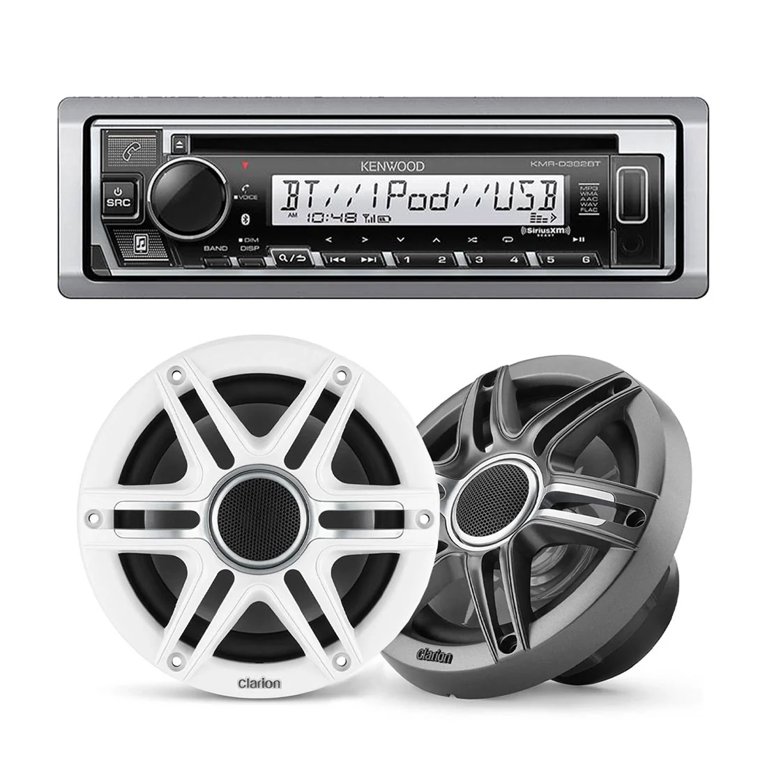 Kenwood KMR-D382BT Marine CD-Receiver | Clarion CMSP-651-SWG Premium 6.5" Marine Speakers - Bundle