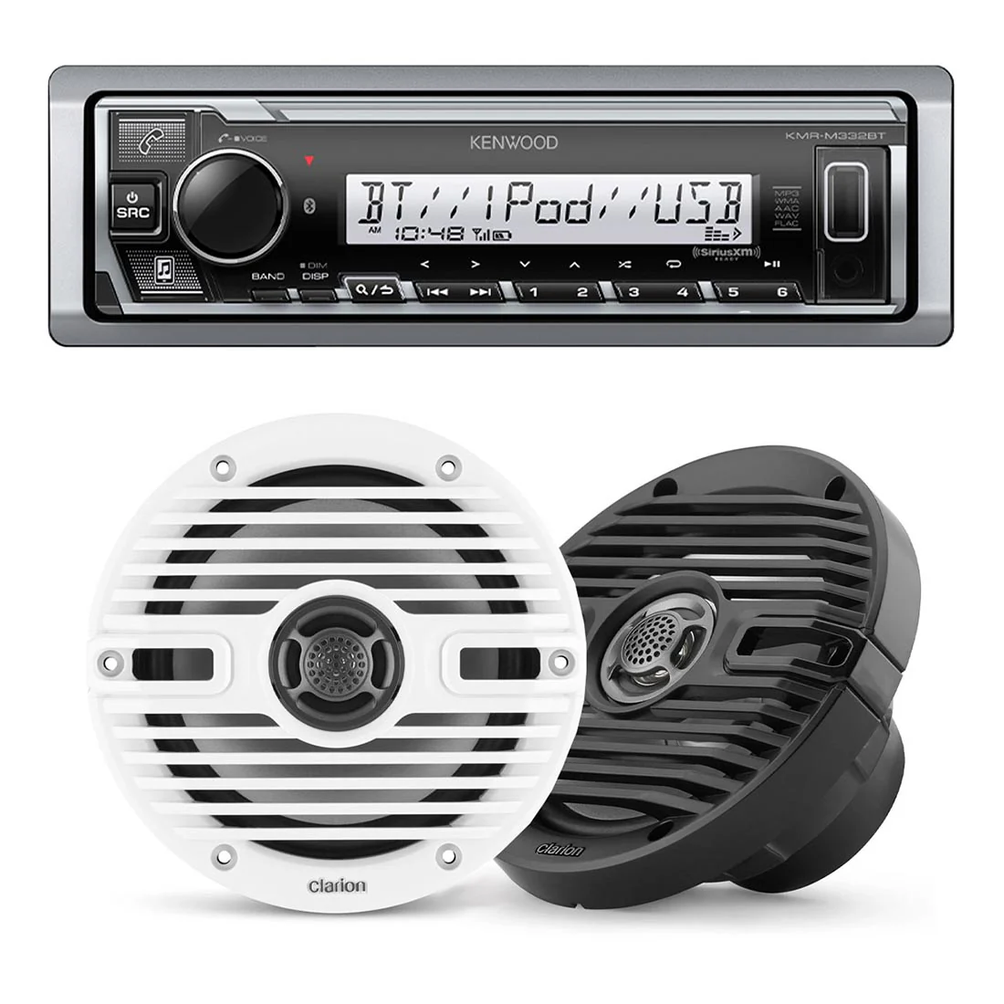 Kenwood KMR-M332BT Marine Digital Media Receiver | Clarion CMS-651 Marine Speakers - Bundle
