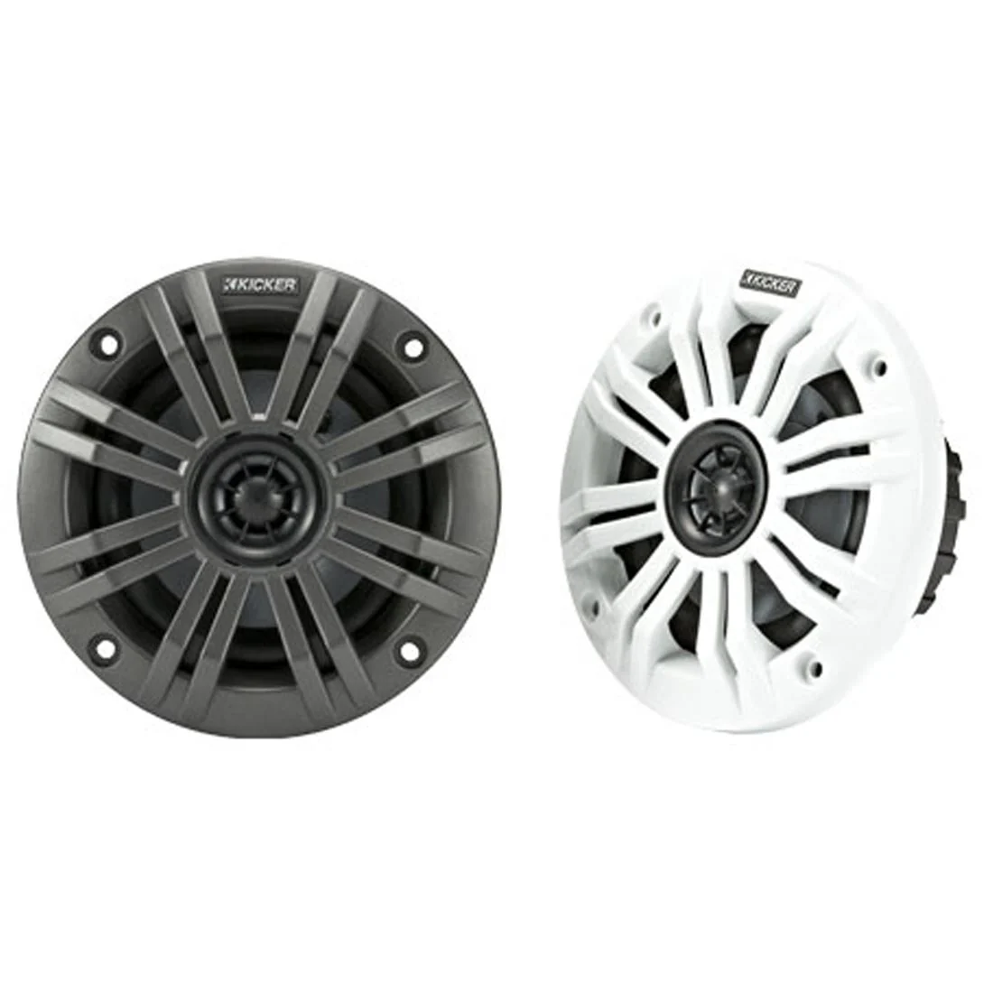 Kicker 45KM44 4" 2-Way 4-Ohm Marine Coaxial Speakers with Charcoal and White Grilles (45KM44)