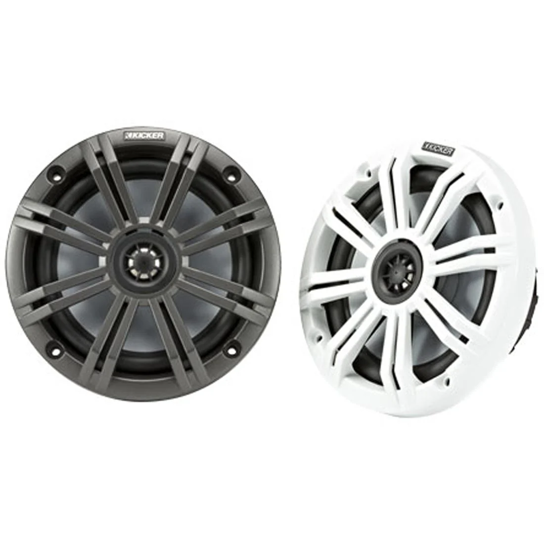 Kicker 45KM654 6.5" 4-Ohm Marine Coaxial Speakers with Charcoal and White Grilles (45KM654)