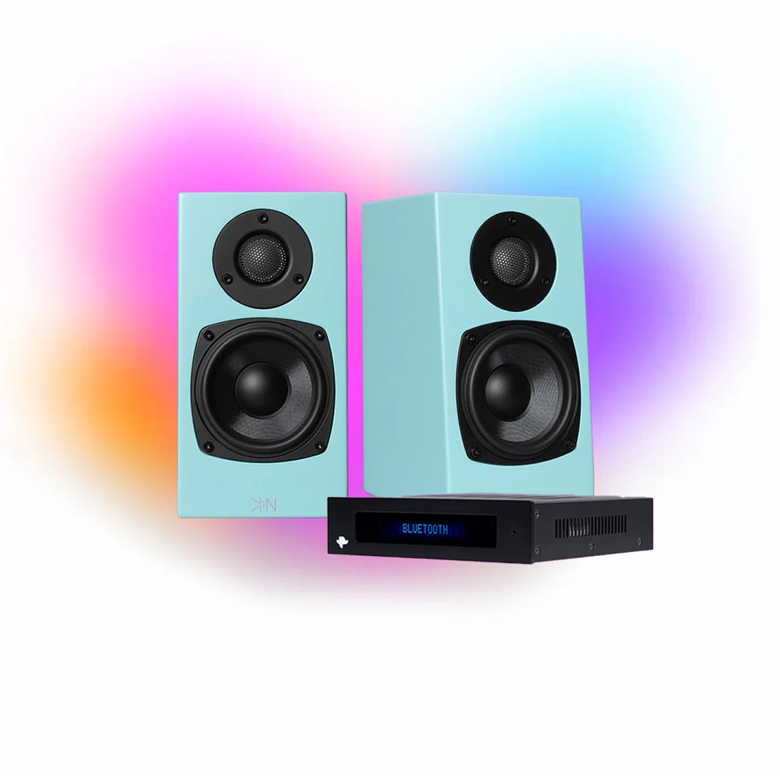 KIN One Bookshelf Speakers Blue Pair | KIN Amp Bluetooth Stereo Amplifier - Black - Bundle