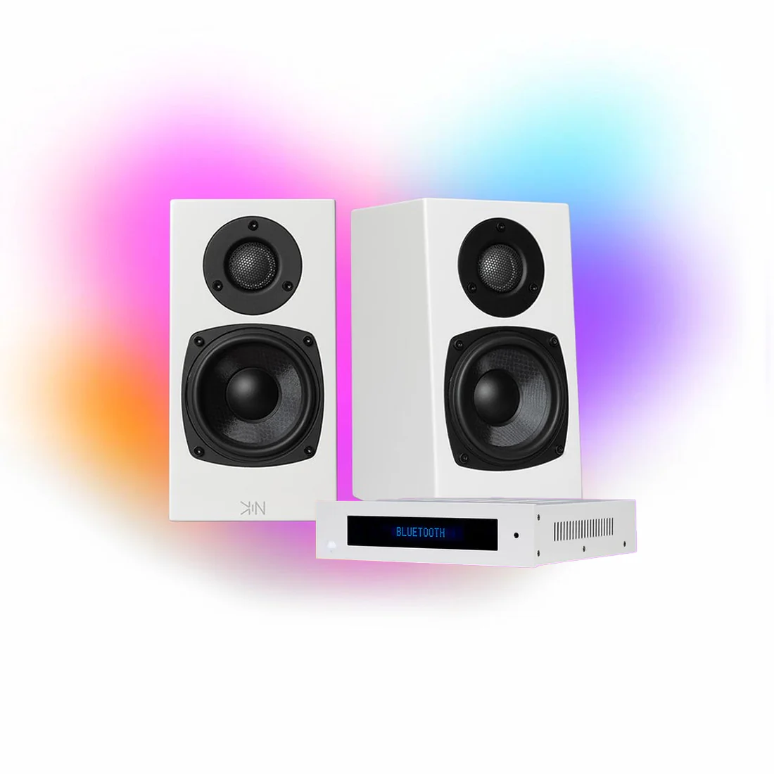 KIN One Bookshelf Speakers - White - Pair | KIN Amp Bluetooth Stereo Amplifier - White - Bundle
