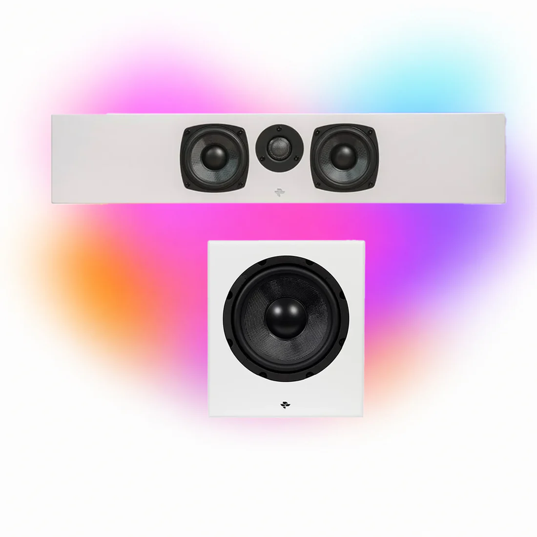KIN Solo On-Wall Speaker with Dual 4" Woofers - Each - White | KIN Sub 8 Powered Subwoofer with 8" Driver, 200W Class D - White - Bundle