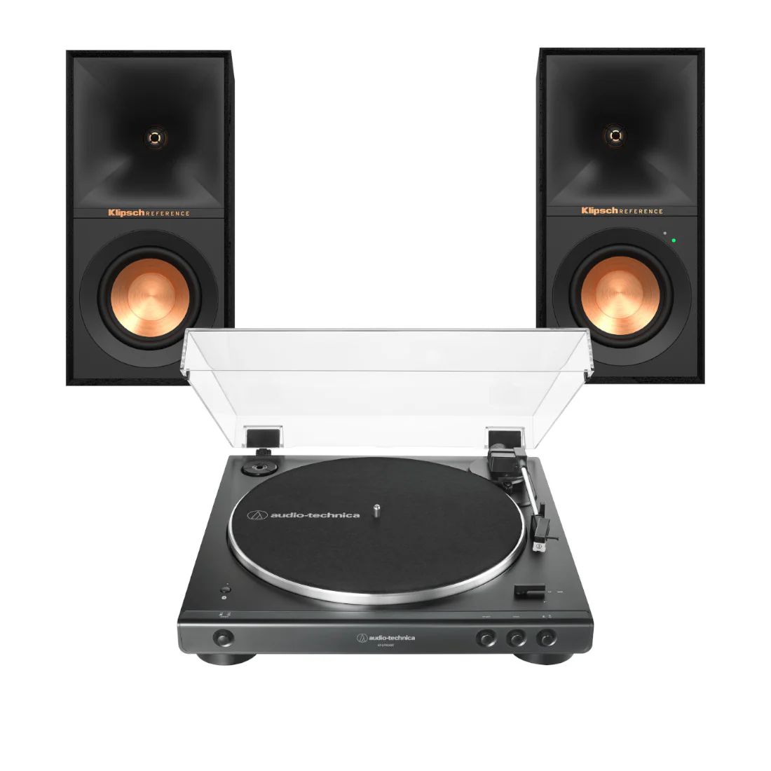 Klipsch R-40PM Powered Speakers & Audio-Technica AT-LP60XBT Bluetooth Turntable Bundle