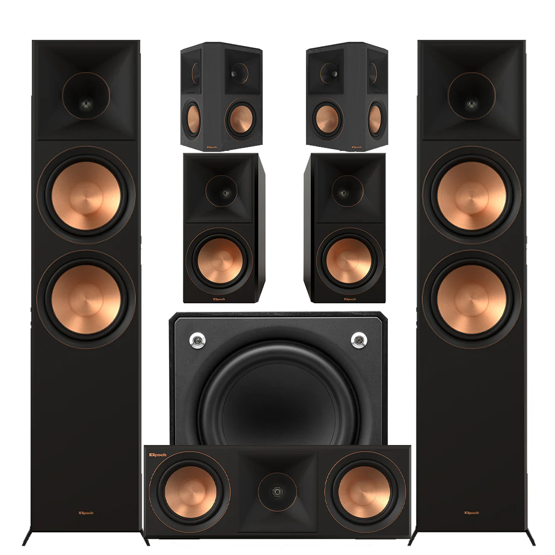 Klipsch RP-8000FBII Reference Premier MK-II 5.0 Speaker Bundle #1 | JL Home Audio E110-ASH Dominion 10" Powered Subwoofer- #96276 - Bundle