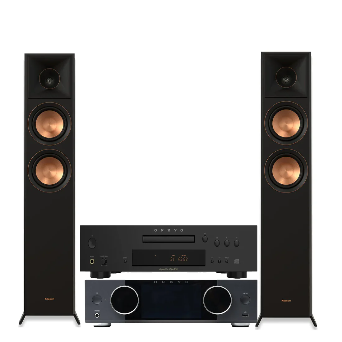 Onkyo A50B Icon Integrated Amplifier | C30B Icon CD Player | Klipsch RP-5000F II Floor Standing Speakers - Pair - Bundle