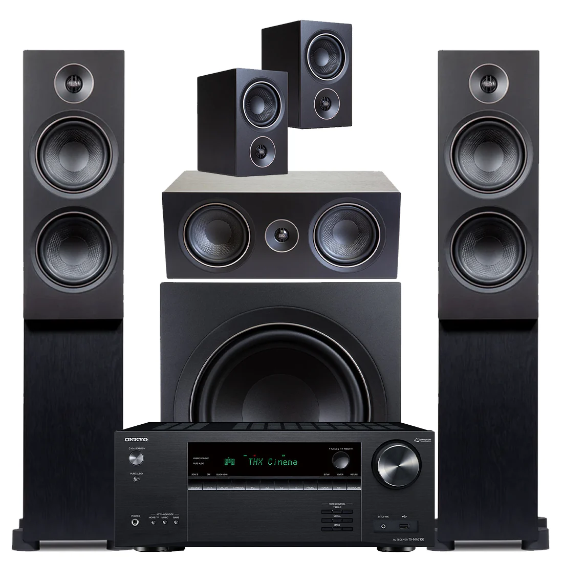Onkyo TX-NR6100 7.2 Ch A/V Receiver | PSB Alpha T20 Floor Standing | PSB Alpha C10 Center Channel Speaker | PSB Alpha P3 Speakers | PSB Alpha S10 150W Powered Subwoofer - Bundle