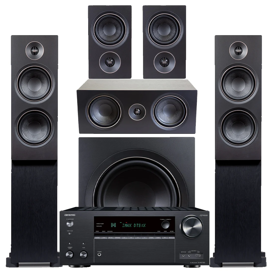 Onkyo TX-NR7100 9.2 Ch A/V Receiver | PSB Alpha T20 Floor Standing Speakers | Alpha C10 Center Speaker | Alpha P3 Bookshelf Speakers | Alpha S10 Subwoofer - Bundle