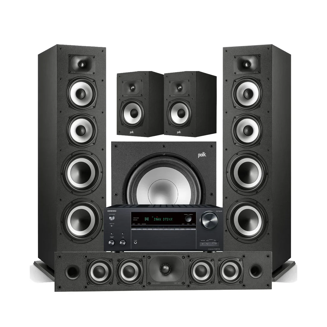Onkyo TX-NR7100 9.2 Channel THX Certified Network A/V Receiver | Polk Audio Monitor XT70 Floor standing Speakers | Monitor XT35 High Res Loudspeaker | Monitor XT20 High Res Loudspeaker | Monitor XT12 12 - Powered Subwoofer - Bundle