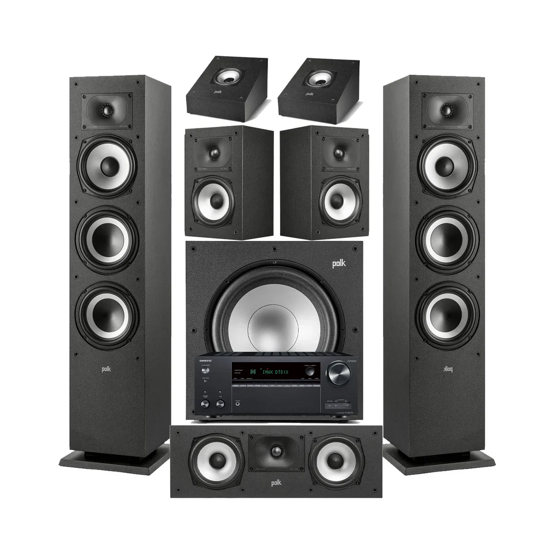 Onkyo TX-NR7100 9.2 Channel THX Certified Network A/V Receiver | Polk Audio XT60 Floor Standing Speakers - Pair| Monitor XT30 Center Channel | XT15 Bookshelf Speakers | XT90 Height Speaker | XT12 12 - Powered Subwoofer - Bundle