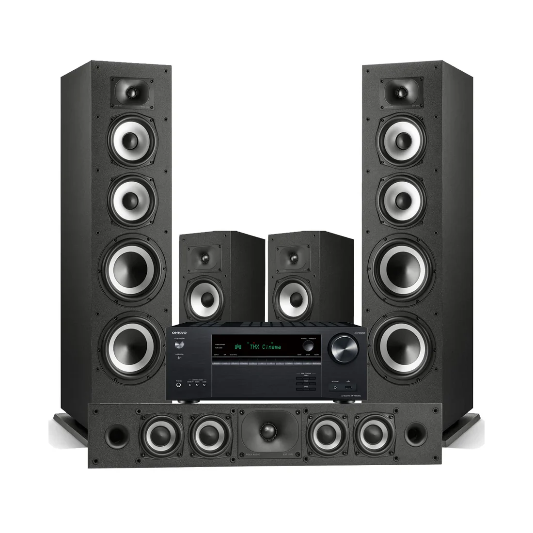 Onkyo TX-NR6100 7.2 Channel THX Certified Network A/V Receiver | Polk Audio XT70 Floor Loudspeakers | XT35 Center Channel Loudspeaker | XT20 Bookshelf Loudspeakers - Bundle