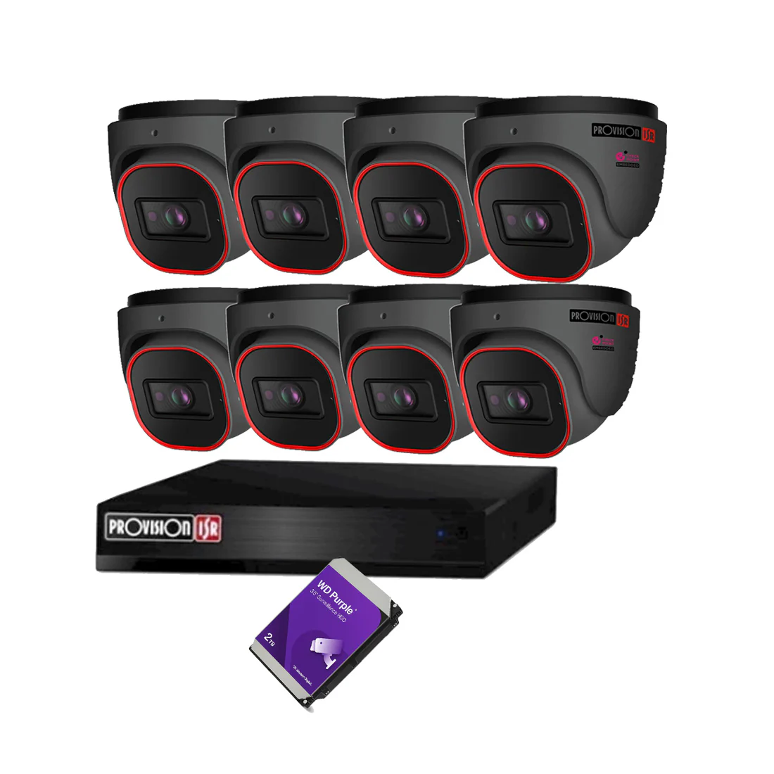 Provision-ISR 8CH IP Kit w/ 8 x 2MP Turret Cameras and 8CH 2TB NVR - Grey (PROVO882MPGYV2)