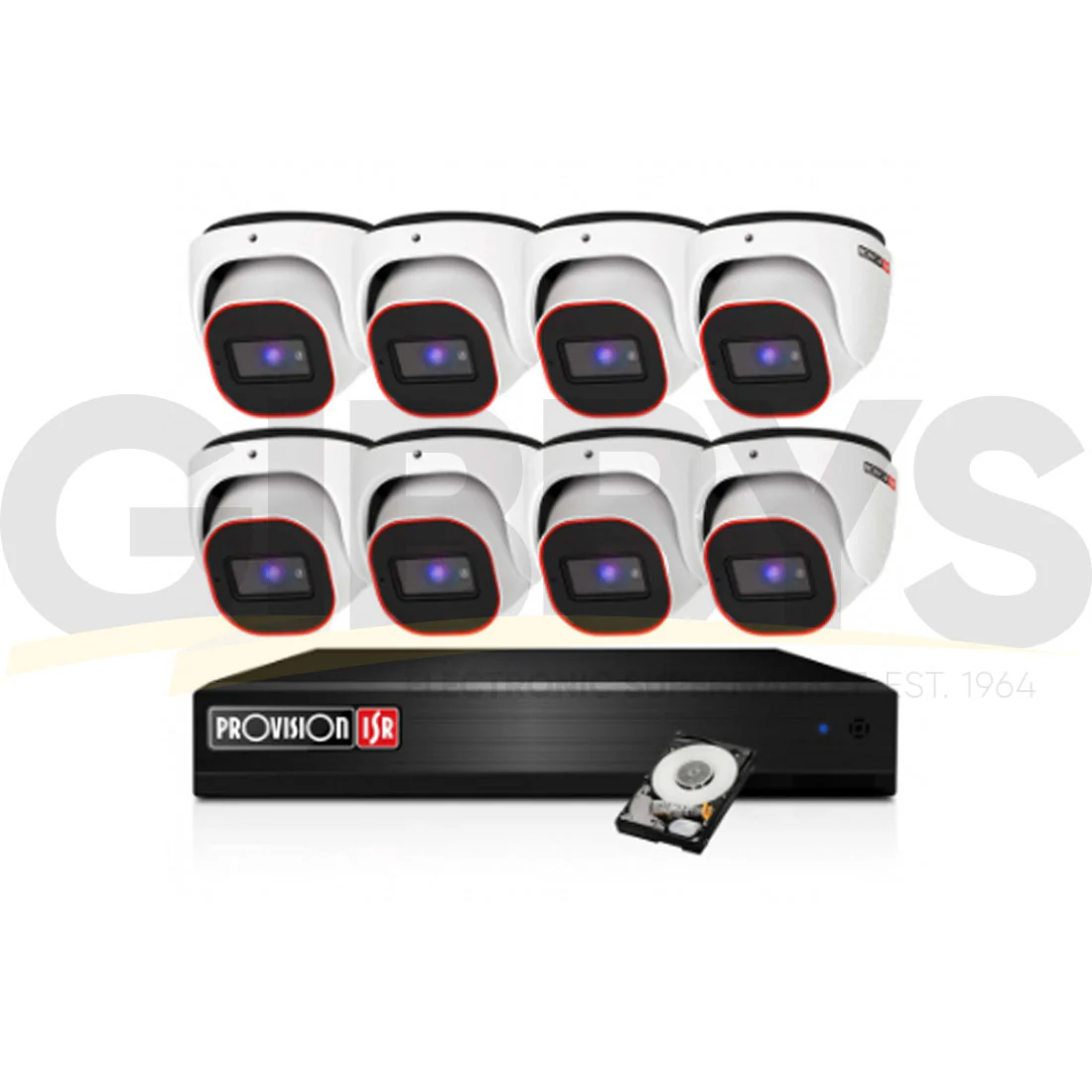 Provision-ISR 8CH IP Kit w/ 8 x 2MP Turret Cameras and 8CH 2TB NVR - White (PROVO882MPV2)