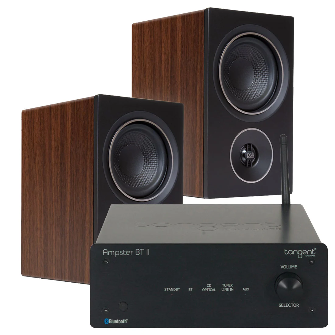 PSB Alpha P3 Bookshelf Speakers - Pair | Tangent Ampster BT II Mini Stereo Amplifier - Bundle