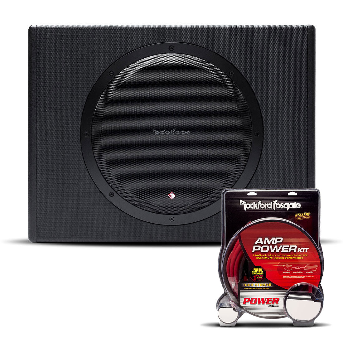 Rockford Fosgate P300-12-BUNDLE 12" 300 Watt Amplified Subwoofer Enclosure | RFK8I Installation Kit (P30012BUNDLE)