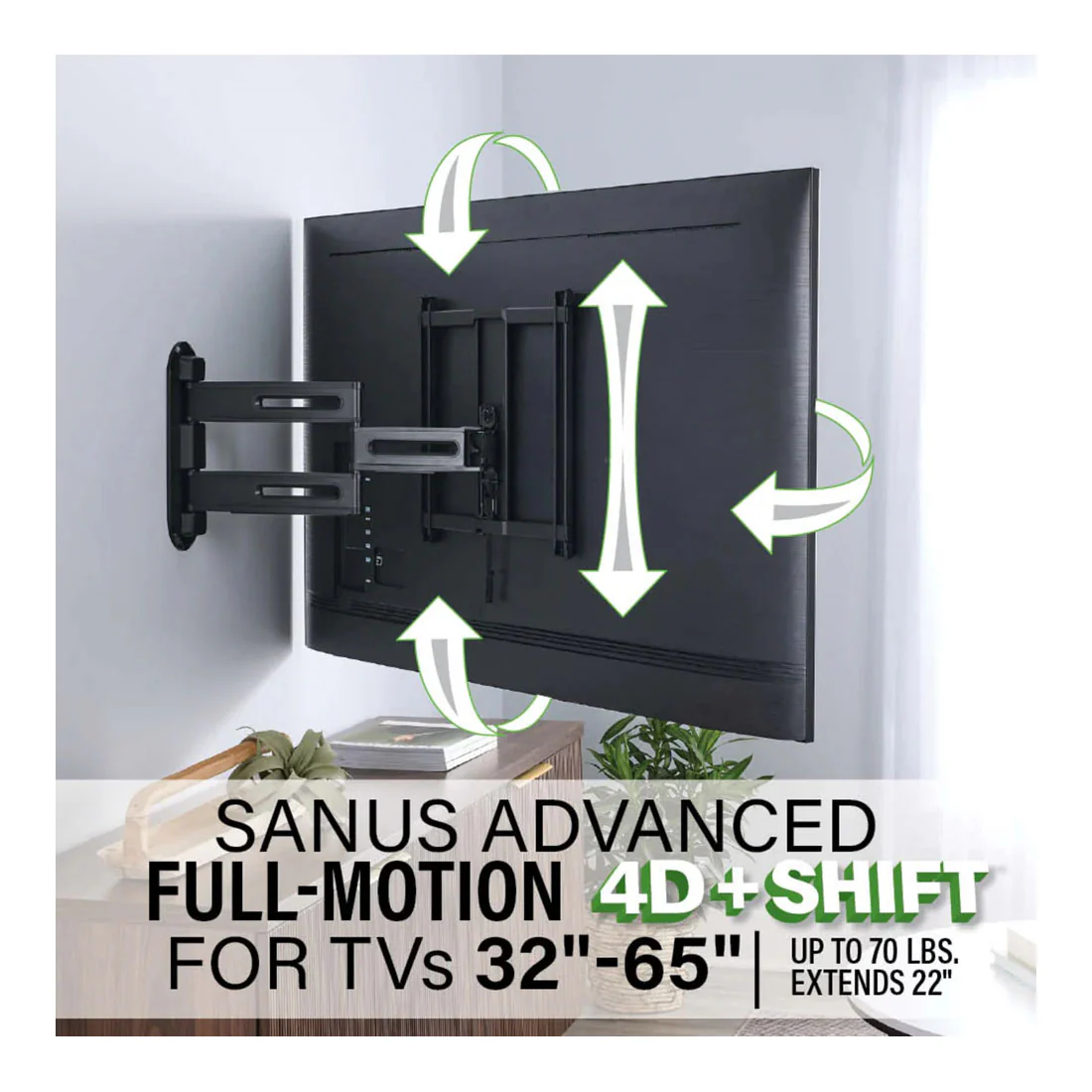 Sanus VMF822-B3 Advanced Full Motion 4D Shift TV Wall Mount for TVs 32"-65" (VMF822B3) - Image 3