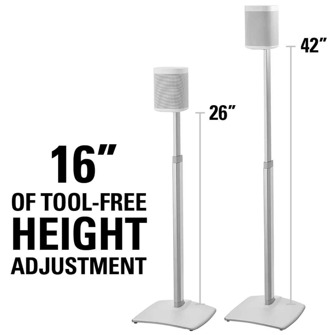 Sanus WSSA1-W1 16" Adjustable Height Speaker Stands for Sonos ONE, Play:1, and Play:3 - White - Each (WSSA1 WHITE) - Image 3