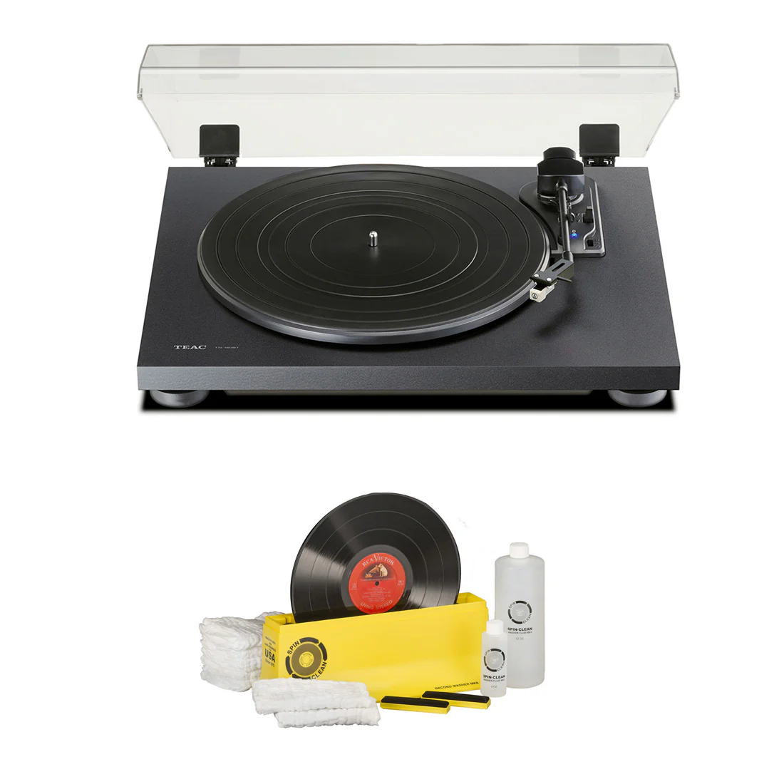 TEAC TN180BTA3B Bluetooth Turntable | Spin-Clean SPINSYS2 Record Washer MKII (Deluxe Kit) - Bundle